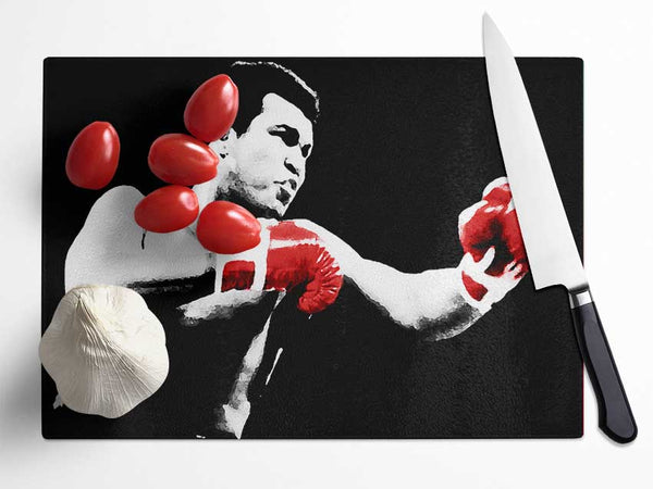 Muhammad Ali Red Boxing Gloves Glass Chopping Board