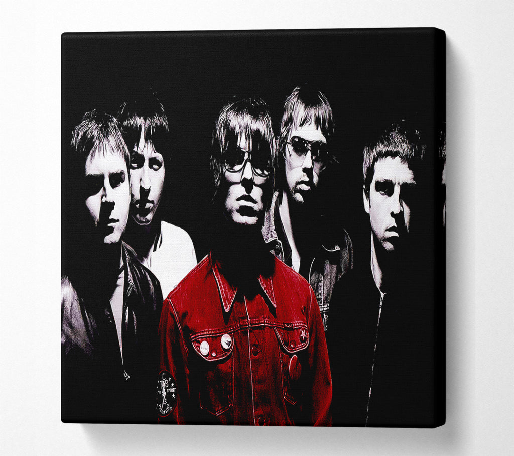 A Square Canvas Print Showing Oasis Liam Red Coat B n W Square Wall Art