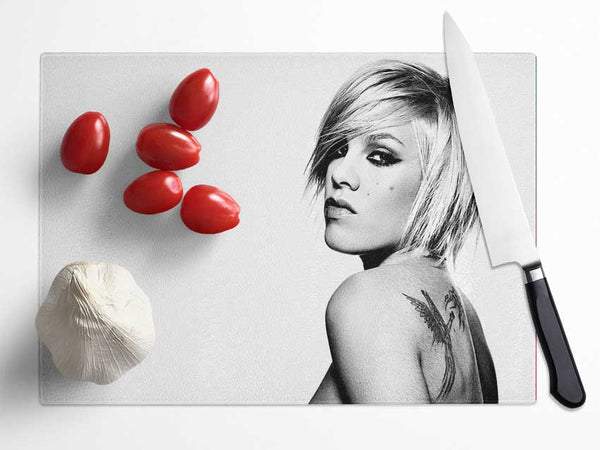 Pink Tattoo B n W Glass Chopping Board