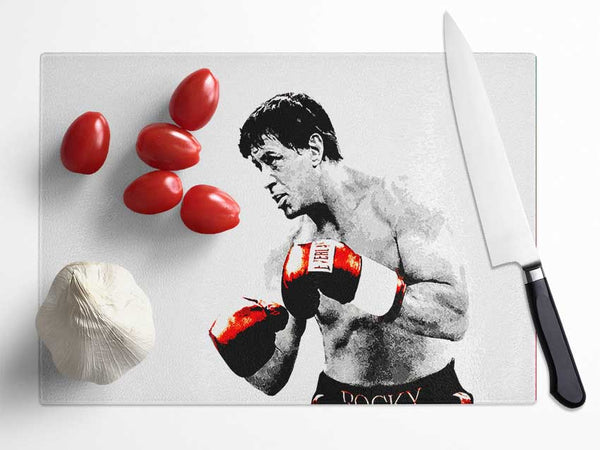 Rocky B n W Red Gloves Glass Chopping Board