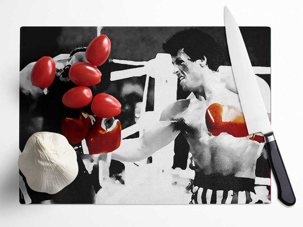 Rocky 3 Red Boxing Gloves Glass Chopping Board