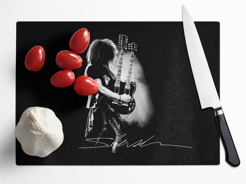 Slash Double Guitar B~w Glass Chopping Board