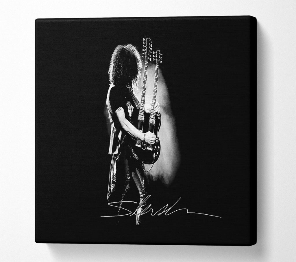 A Square Canvas Print Showing Slash Double Guitar B~w Square Wall Art