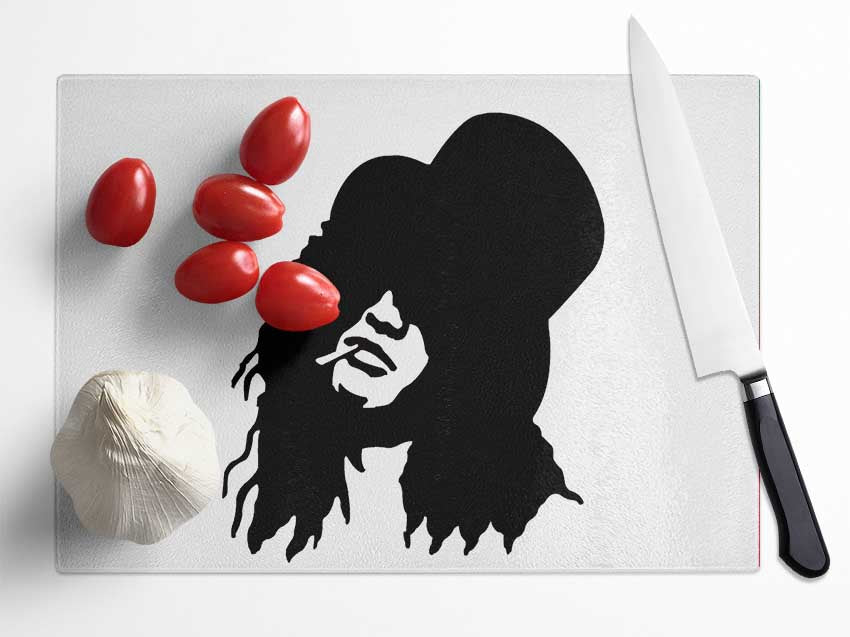 Slash Top Hat Black And White Glass Chopping Board