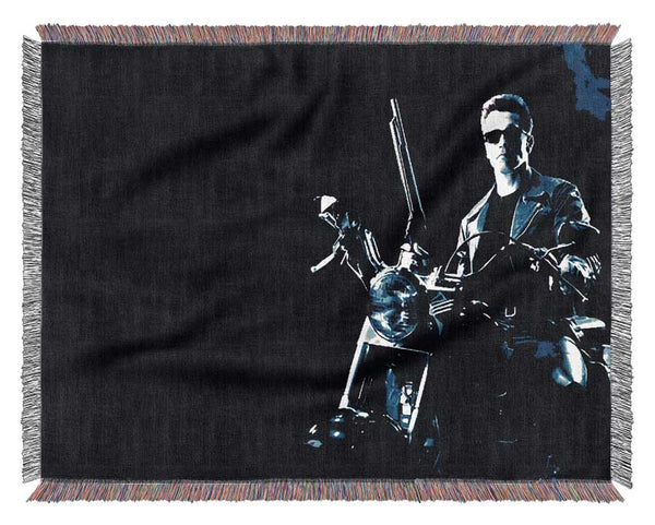 Terminator Bike Blue Woven Blanket