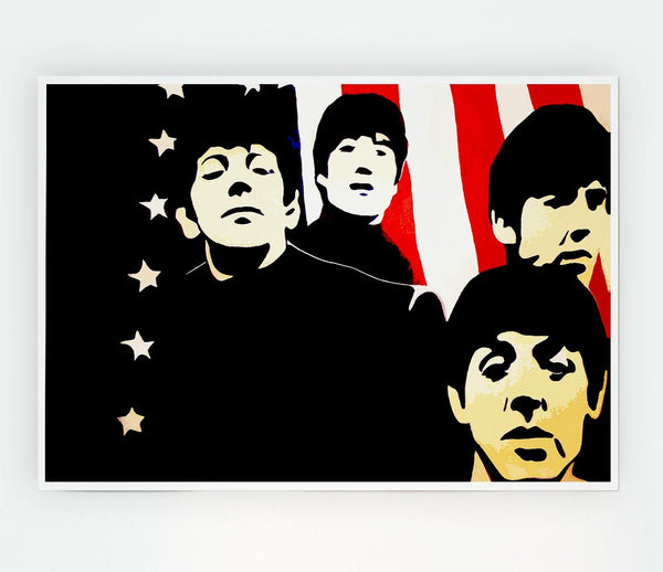 The Beatles American Flag Print Poster Wall Art
