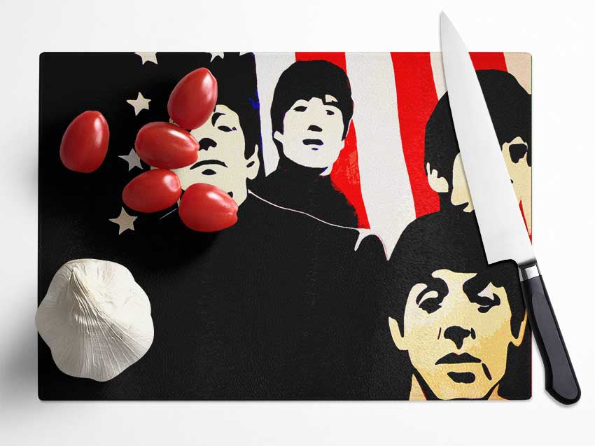 The Beatles American Flag Glass Chopping Board