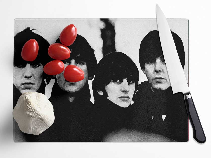 The Beatles In Liverpool Faces 1 Glass Chopping Board