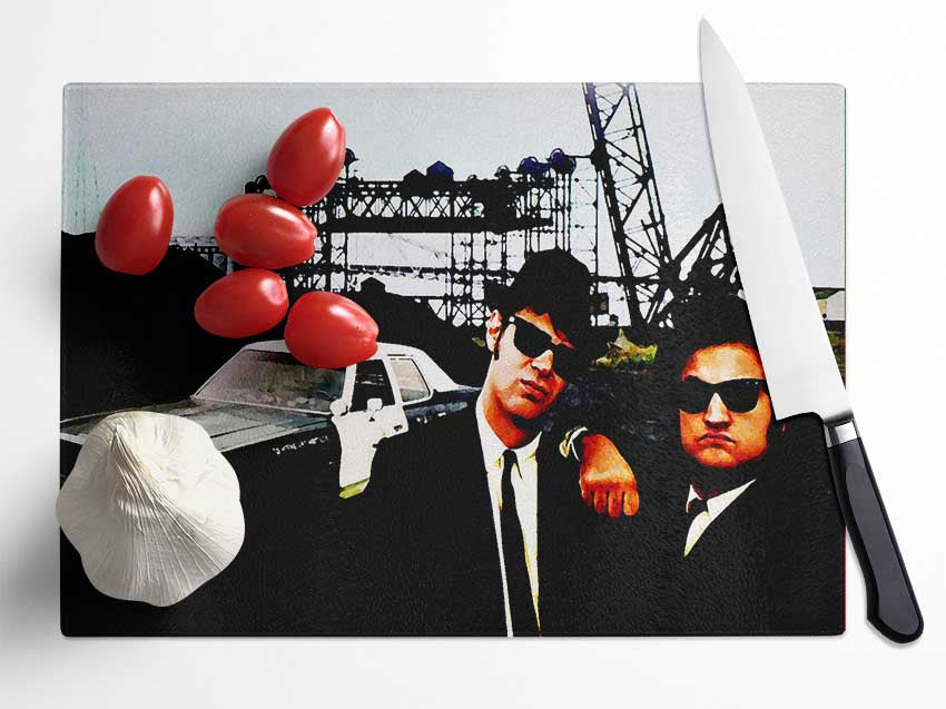 The Blues Brothers Police Car Glass Chopping Board
