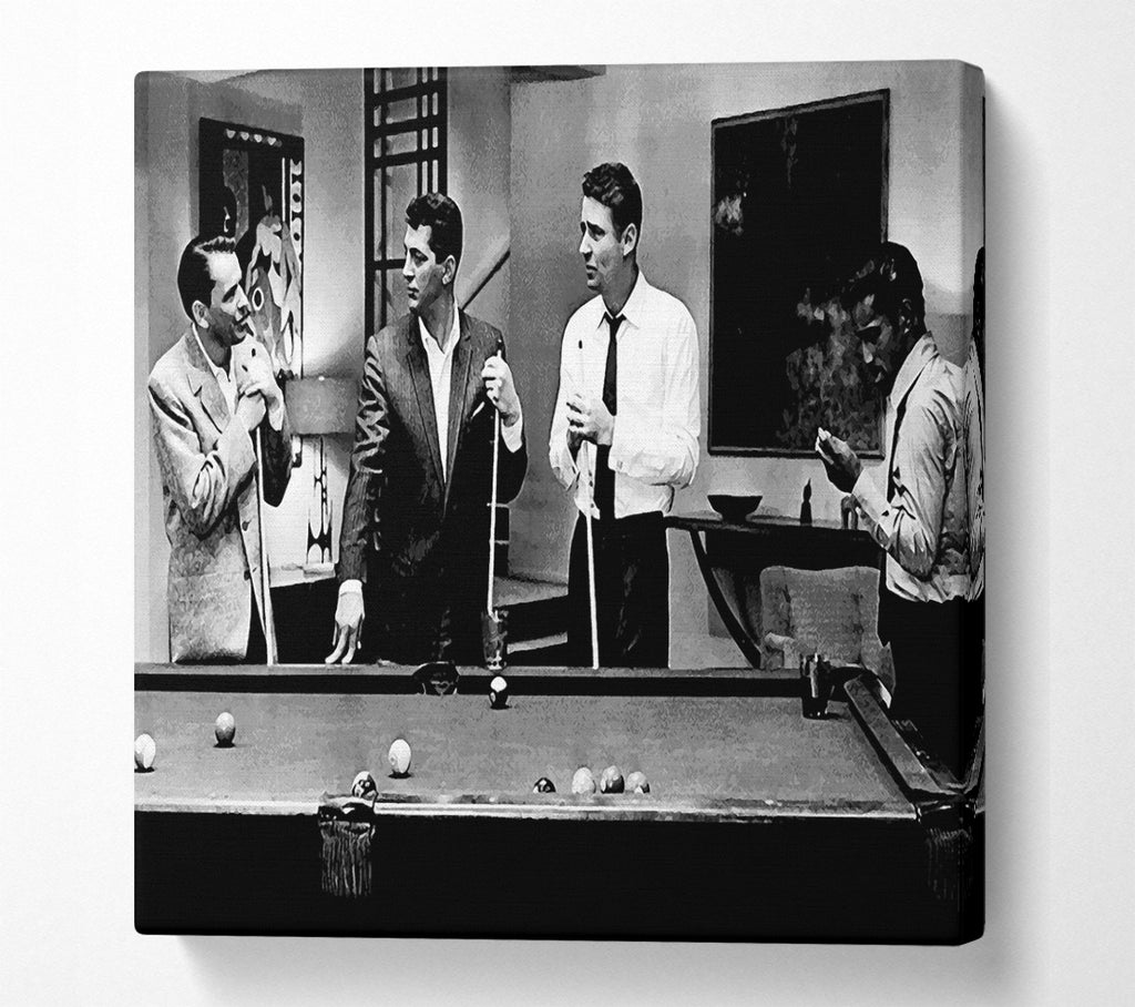 A Square Canvas Print Showing The Rat Pack 4 Playing Pool Square Wall Art