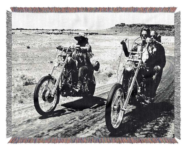 Easy Rider Motorbike Drive B n W Woven Blanket