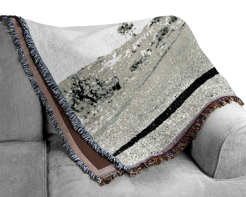 Mad Max Highway Walk With Dog B n W Woven Blanket