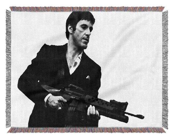 Scarface Tommygun B n W Woven Blanket