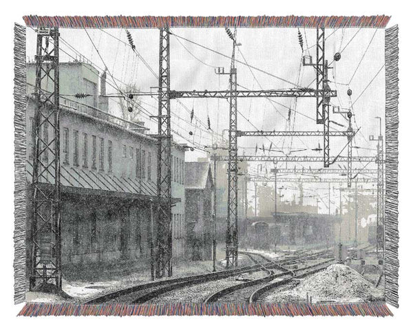 Railwaystation In Winter Woven Blanket