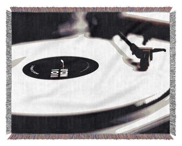 Vinyl Record Player Black And White Woven Blanket
