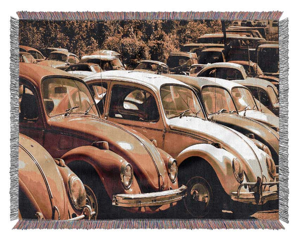 Old Volkswagen Beetle Junkyard Woven Blanket