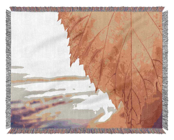 Rust Coloured Leaf Woven Blanket