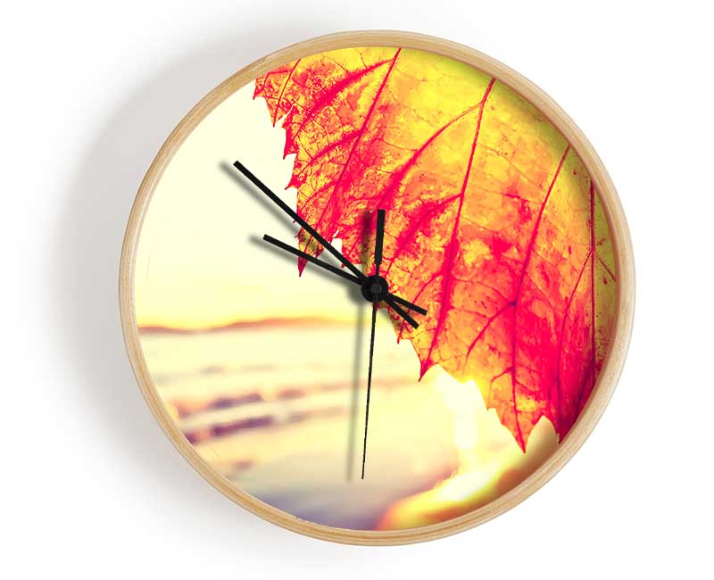 Rust Coloured Leaf Clock - Wallart-Direct UK
