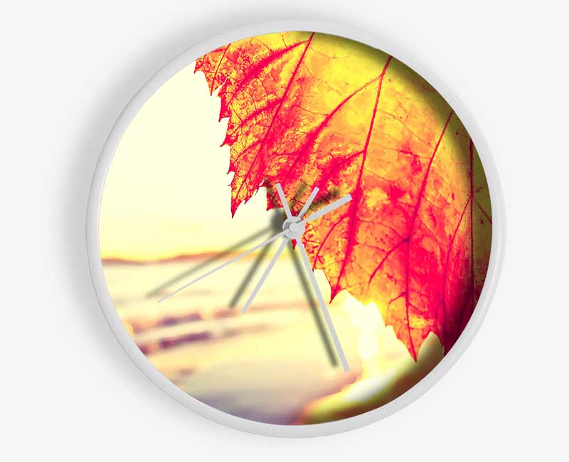 Rust Coloured Leaf Clock - Wallart-Direct UK