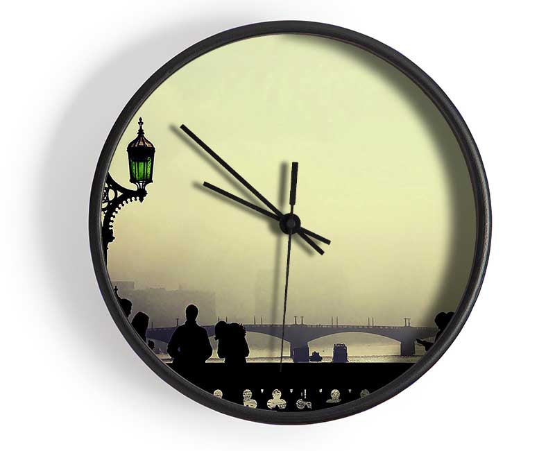 People On Misty Bridge Clock - Wallart-Direct UK