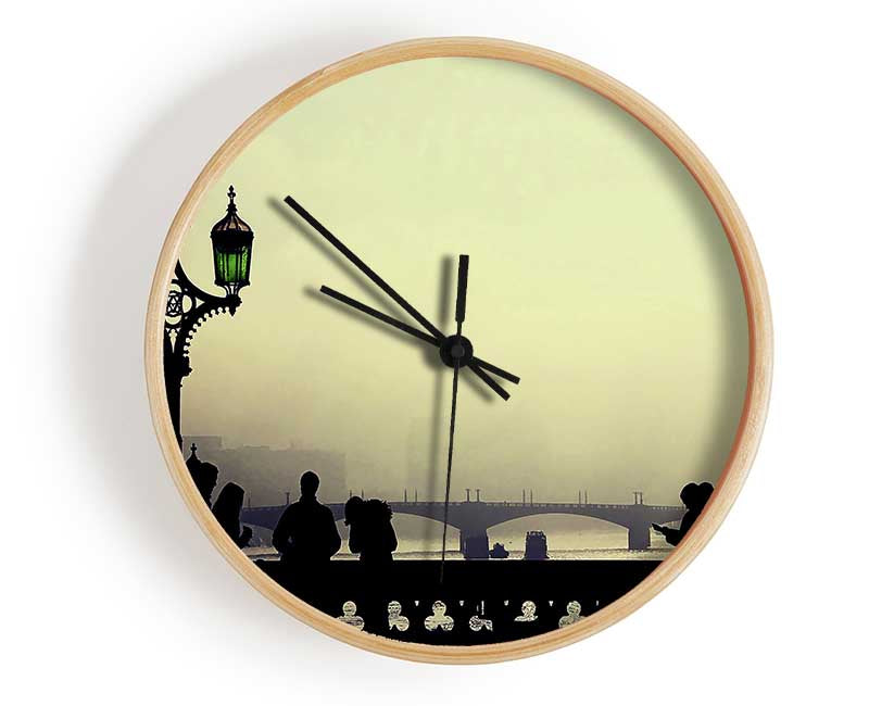 People On Misty Bridge Clock - Wallart-Direct UK