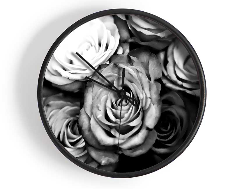 Roses Black And White Clock - Wallart-Direct UK