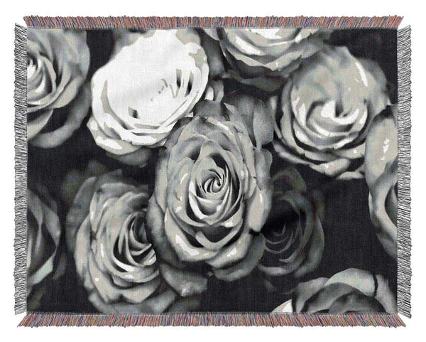 Roses Black And White Woven Blanket