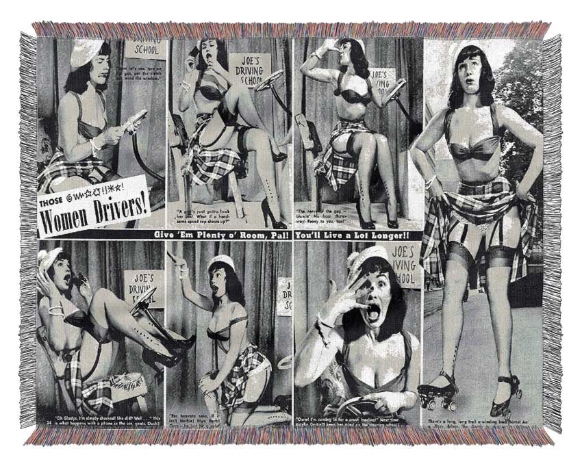 Bettie Page Driving Woven Blanket