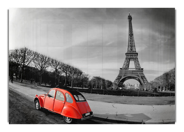 Red Car Eiffel Tower Paris