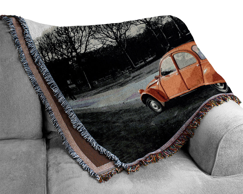 Red Car-Eiffel Tower Paris Woven Blanket