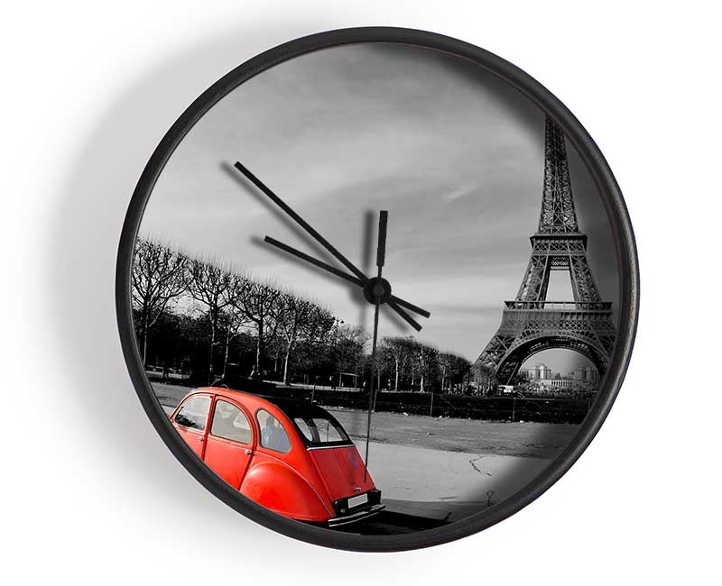 Red Car-Eiffel Tower Paris Clock - Wallart-Direct UK