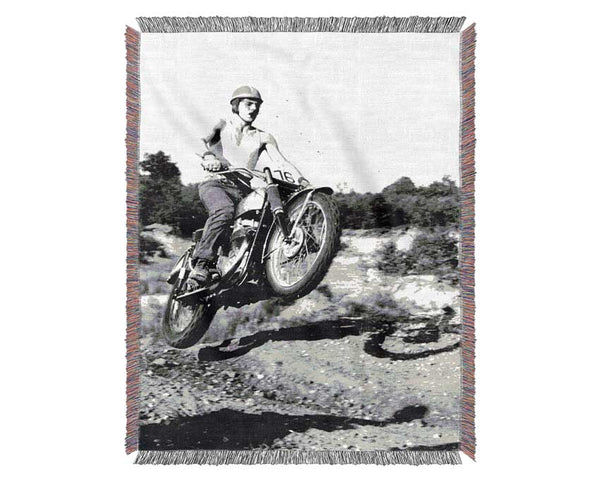 Retro Motorcross Wheelie Woven Blanket