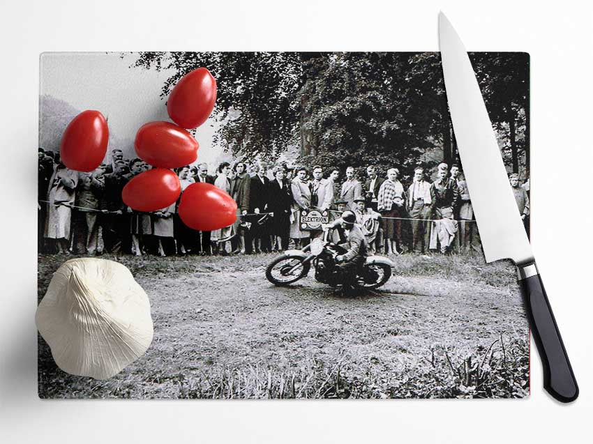 Vintage Motorcross Crowd Glass Chopping Board