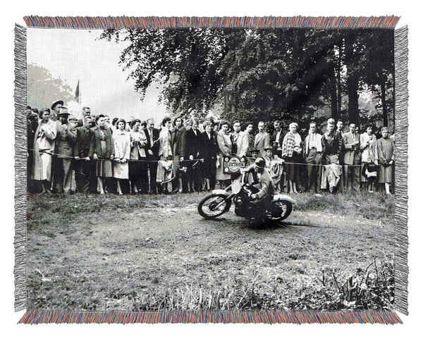 Vintage Motorcross Crowd Woven Blanket
