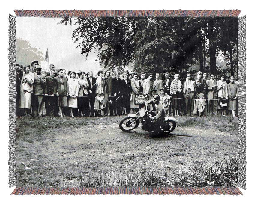 Vintage Motorcross Crowd Woven Blanket