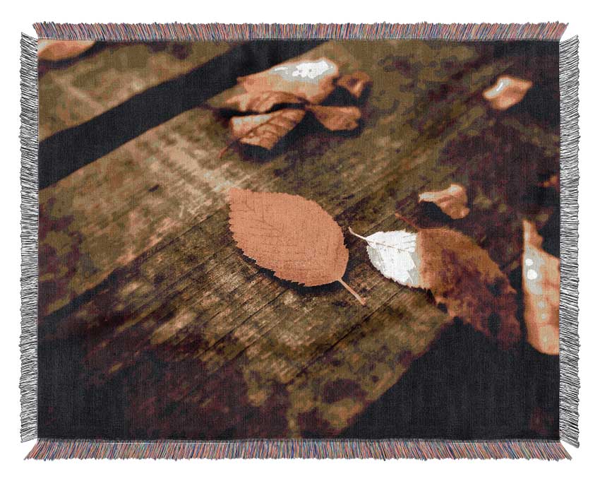 Autumn Leaves On The Deck Woven Blanket