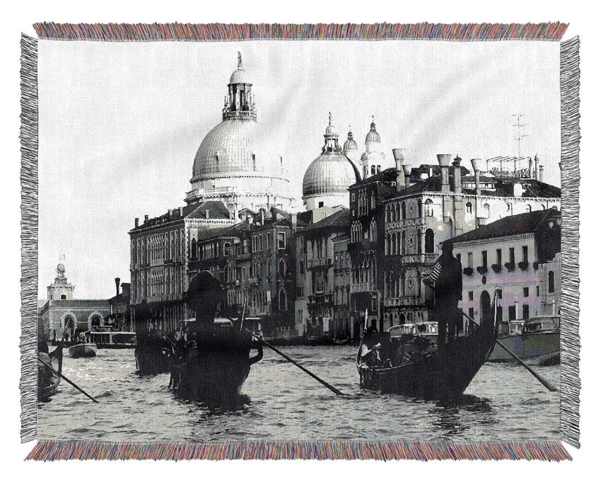 Venice Gondolas B n W Woven Blanket