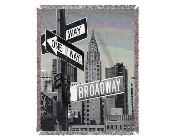 New York Signs To Broadway B n W Woven Blanket