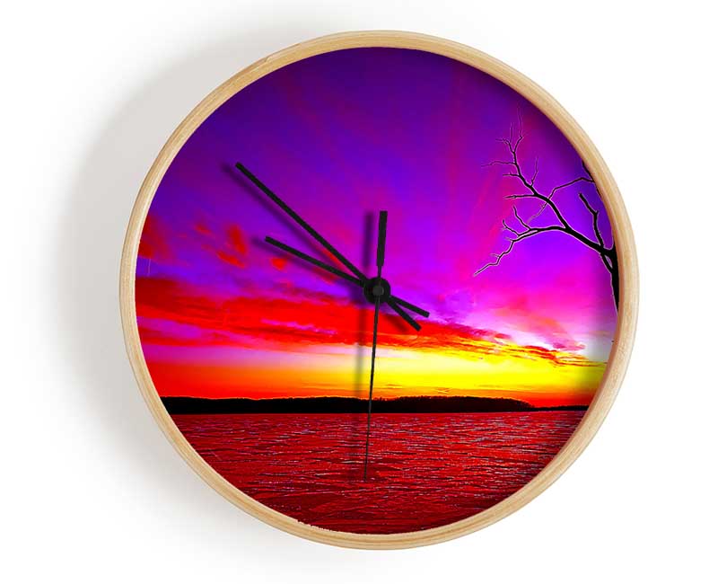 Sunset Tree Rainbow Skies Clock - Wallart-Direct UK