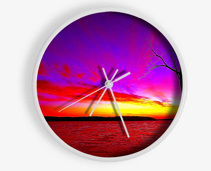 Sunset Tree Rainbow Skies Clock - Wallart-Direct UK