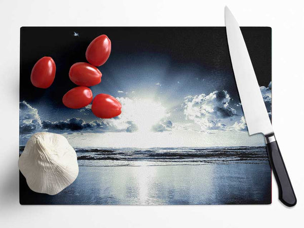 Blue Sunshine On The Beach Glass Chopping Board