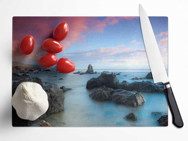 Pink Clouds Over The Morning Ocean Glass Chopping Board