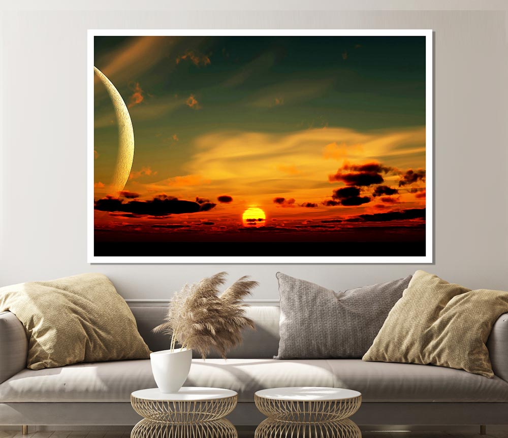 Beautiful Sunset Moon Print Poster Wall Art