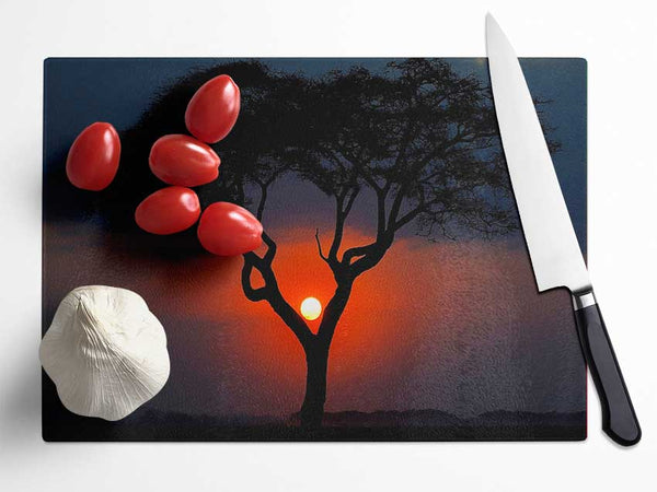 Beautiful Red Sunset Between The Tree Glass Chopping Board