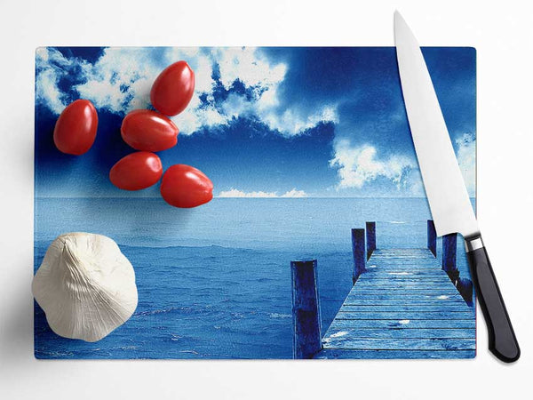 Blue Dock Clouds Glass Chopping Board