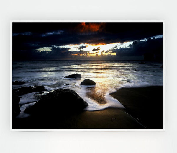 Beautiful Beach Ocean As Dawn Breaks Print Poster Wall Art