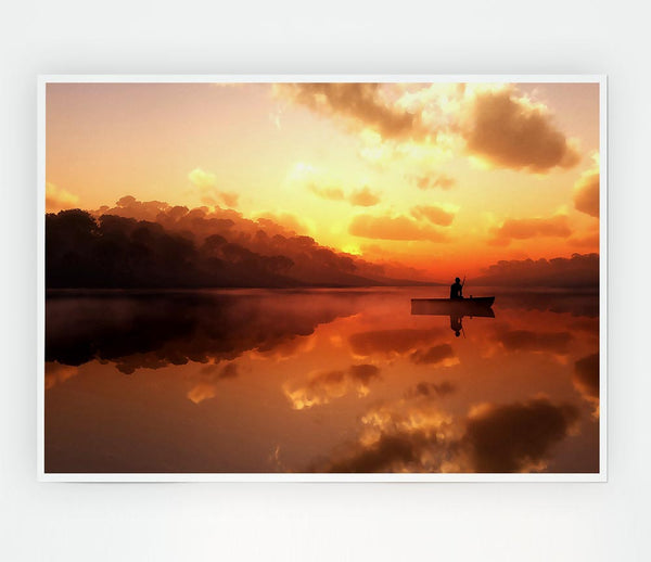 Fishing In The Tranquil Sky Reflection Print Poster Wall Art