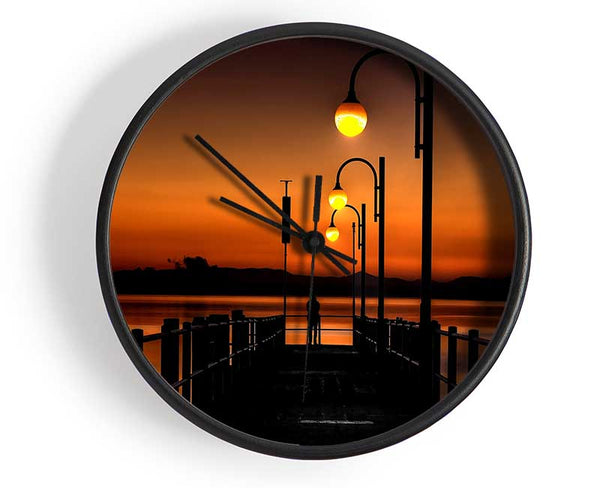 Pier Sunset Orange Clock - Wallart-Direct UK