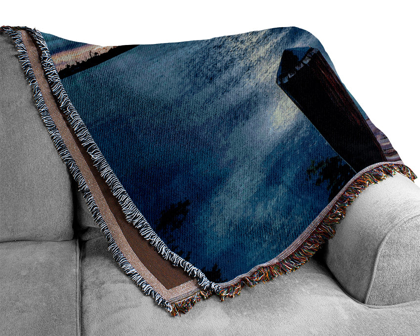 Pontoon Out To Sea Blue Woven Blanket