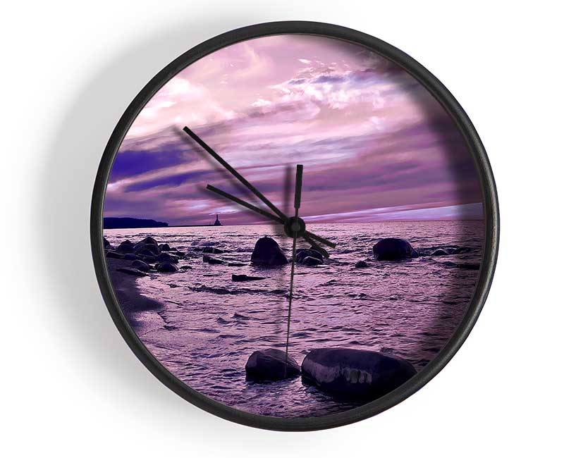 Stunning Lilac Sunset Ocean Clock - Wallart-Direct UK